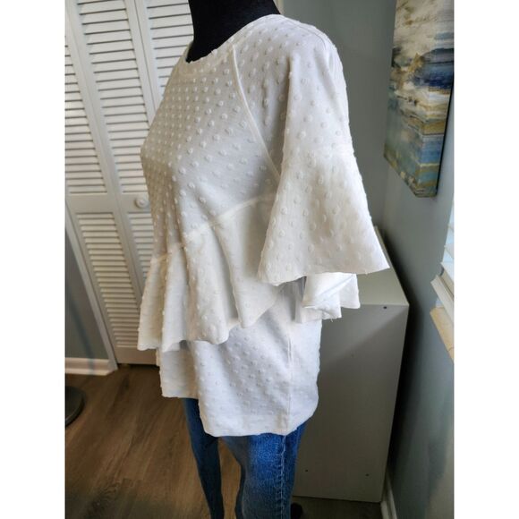Women's size Small Ivory Top | Peplum Ruffle | Boho | NWT John Paul Fever - Picture 2 of 9